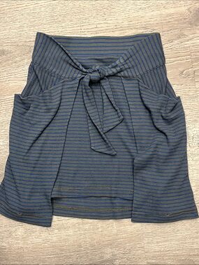 Free People All Tied Up Blue and Tan Striped Mini Skirt with Tie Waist